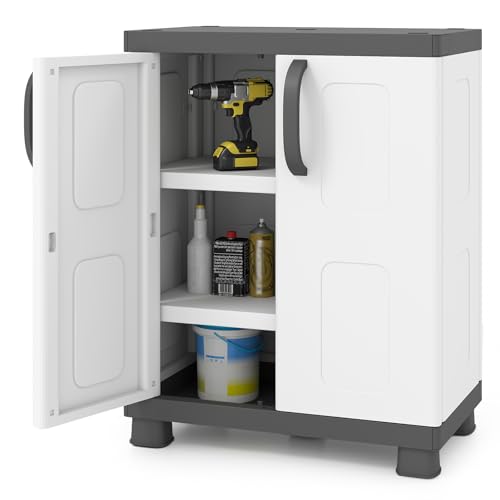 2-Door Waterproof Plastic Storage Cabinet with Adjustable Shelves, 29-Inch