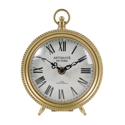 Gold Round Table Clock, Silent Non-Ticking Decorative Desk Shelf Clock