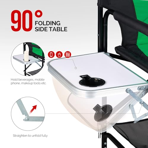 31-Inch Tall Folding Director Chair with Side Table & Storage, Green