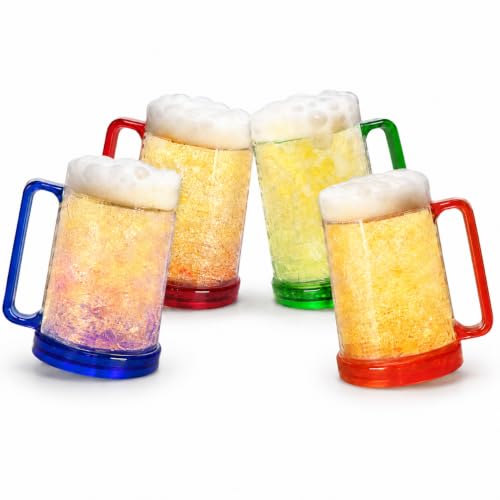Lily's Home Freezer Beer Mug Set of 4 - 16 oz Clear BPA-Free Acrylic Cold Drink Mugs