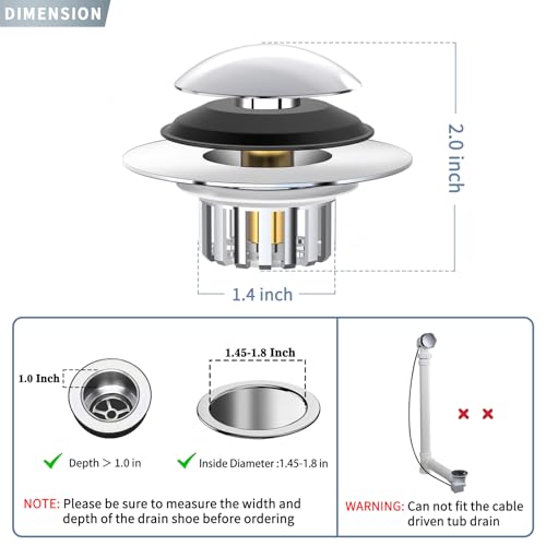 Universal 3-in-1 Bathtub Drain Stopper and Hair Catcher Filter