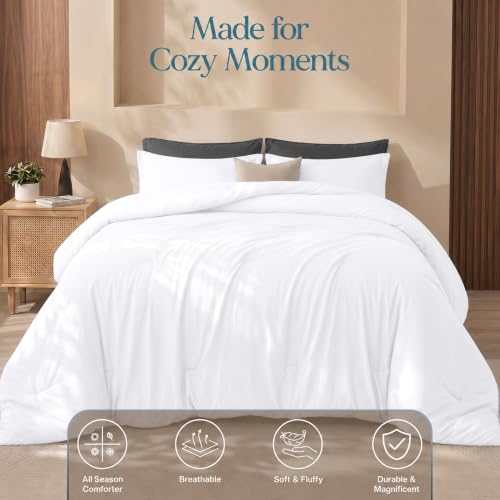 White Queen Comforter Set 3-Piece - Soft Microfiber Down Alternative Bedding