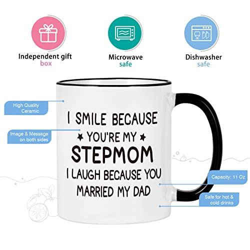 Maustic I Smile Because You Are My Stepmom 11 Oz White Coffee Mug - Gift from Daughter/Son