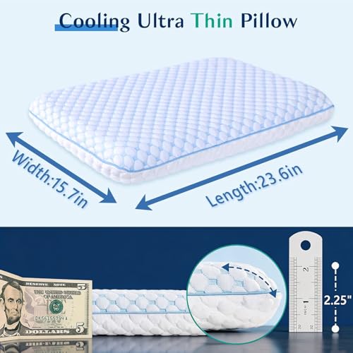 Iwacool Ultra Slim Cooling Memory Foam Pillow for Stomach & Back Sleepers