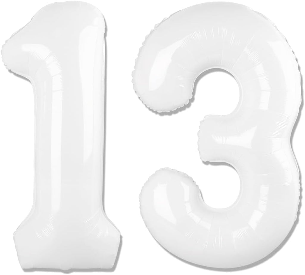 Number 13 Balloon by [Brand Name] - 40 Inch White Birthday Decoration for 13th Party Supplies