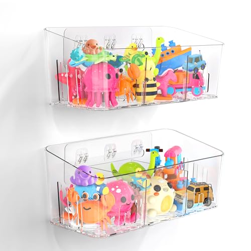 Lysam Wall-Mounted Bath Toy Storage Organizer (2 Pack) - Quick-Dry Bin