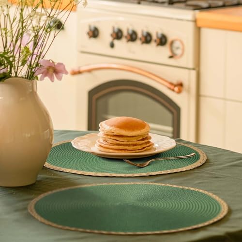 Round Woven Placemats 15-Inch, Set of 6 Green Braided Table Mats