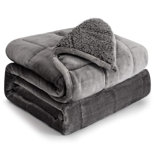15 lbs Weighted Blanket Queen Size 60x80 Inches Soft Sherpa Fleece Grey
