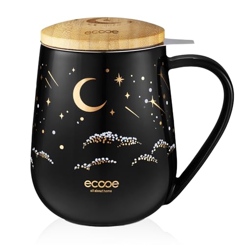 Ecooe White Ceramic Tea Infuser Mug 20.3oz with Stainless Steel Filter & Lid