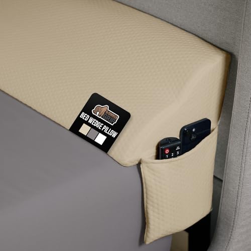 GORILLA GRIP Patent Pending Bed Wedge Pillow Headboard Gap Filler, US Designed, Comfortable Supportive High Density Foam Pillows, Stay in Place Gripping Dots, Wedges Between Mattress, Full Size Cream