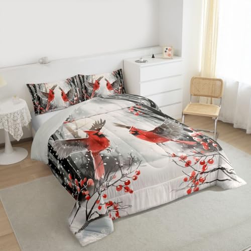 Erosebridal Christmas Cardinals Twin Comforter Set - Merry Xmas Kids Bedding