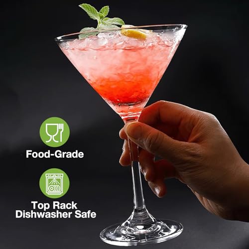 Unbreakable Martini Glasses Set of 6, 10 oz BPA-Free Plastic Cocktail Glasses