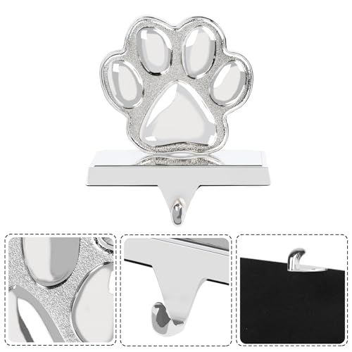 3D Silver Dog Paw Christmas Stocking Holder for Mantel Decoration