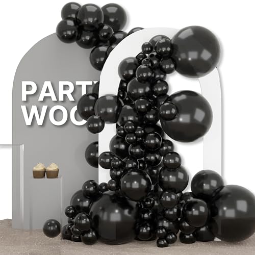 PartyWoo Black Balloons 155pcs Assorted Sizes Latex Party Decor
