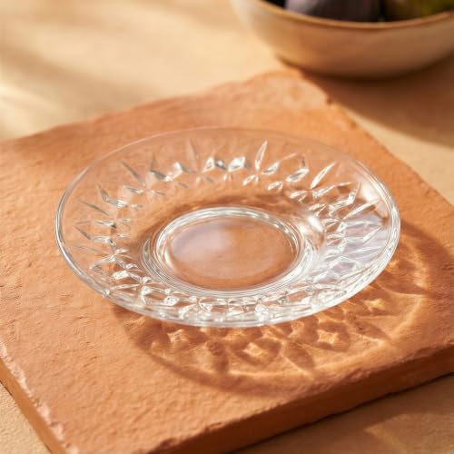LAV Odin Glass Tea Saucer Set of 6 – 4.9-inch Clear Glass for Turkish Tea Cups
