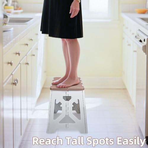 Foldable Step Stool for Adults - 12.9-Inch Heavy-Duty Plastic Folding Stool