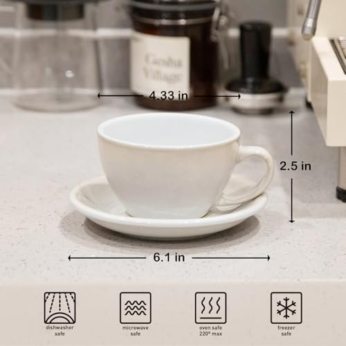 Loveramics Ivory Ceramic 10 oz Coffee Cup with Saucer - Latte Art Mug Set