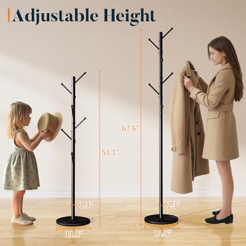 Freestanding Coat Rack with Marble Base, 8-Hook Heavy Duty Coat Tree