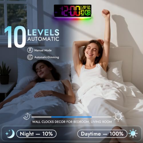 16.5" Large LED Digital Wall Clock with RGB Backlight, Remote & Temp Display