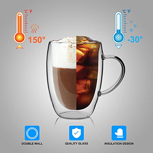 LIBWYS 6 Pack Double Walled Borosilicate Glass Coffee Cups 12oz with Spoons