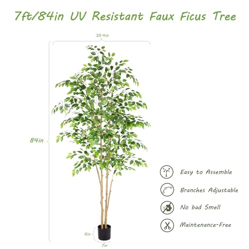 7ft UV Resistant Ficus Tree - Realistic Potted Faux Plant