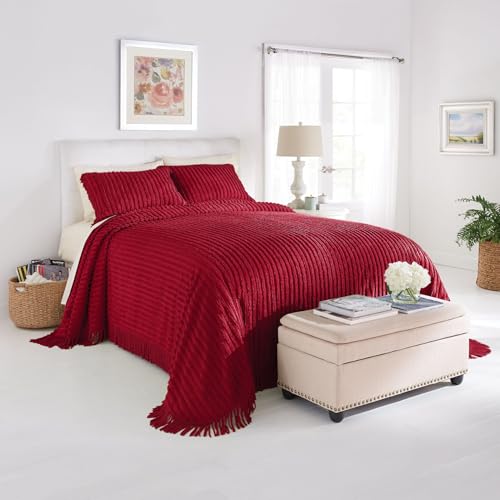 Chenille Cotton Bedspread - Full Size, Burgundy Color
