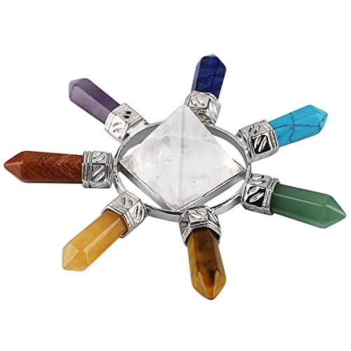 7 Chakra Quartz Pyramid Generator - 3.3-Inch Healing Crystal Ornament