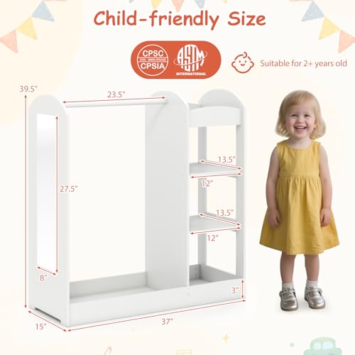 Kids Wooden Dress-Up Storage Armoire with Mirror and Hanging Rack