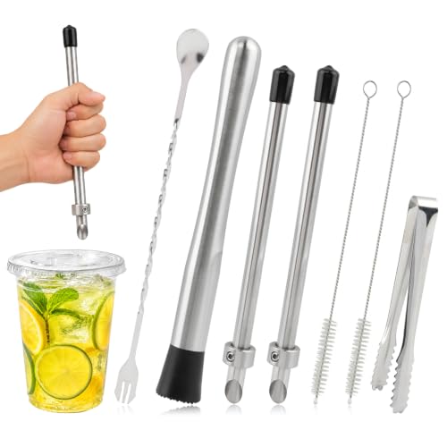Stainless Steel Straw Hole Puncher & Muddler Set for Cocktails - 7PCS