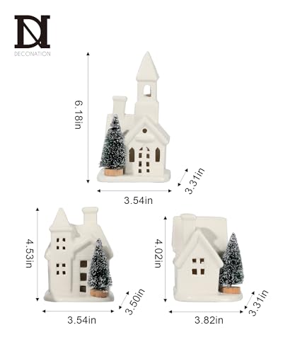 Lighted White Ceramic Christmas Village Houses with Trees - 3-Piece Set