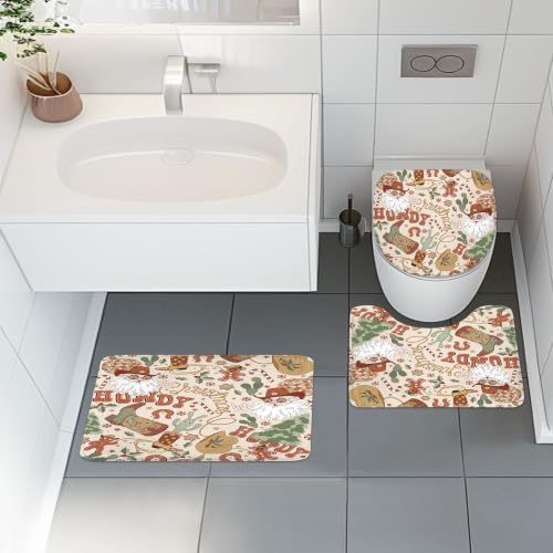 Mitpok Christmas 01 Shower Curtain & Rug Set 72x72 Inches Merry Xmas Western Cowboy Bathroom Decor