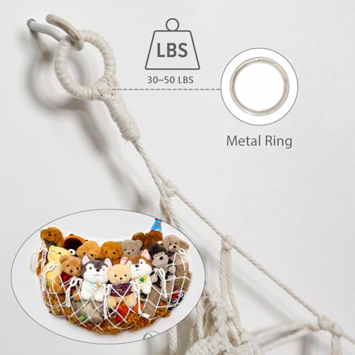 Macrame Stuffed Animal Hammock - Wall Hanging Toy Storage Organizer, 49"