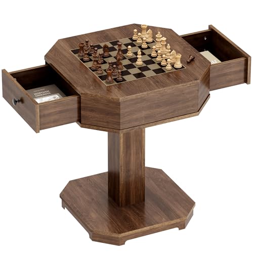 24-Inch Square Chess and Checkers Game Table with 2 Storage Drawers