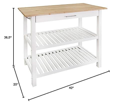 Solid Wood Kitchen Island Cart with Storage Shelves and Drawer, 40-Inch