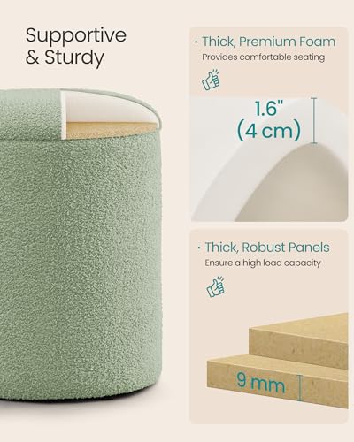 SONGMICS Set of 2 Round Storage Ottomans with Teddy Fleece Upholstery