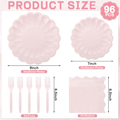 96-Piece Pink Scalloped Paper Plate and Napkin Party Set for 24 Guests
