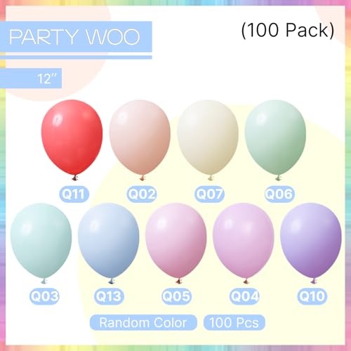 PartyWoo Pastel Rainbow Balloons 12 Inch 100 Pack Thick Latex Party Decor