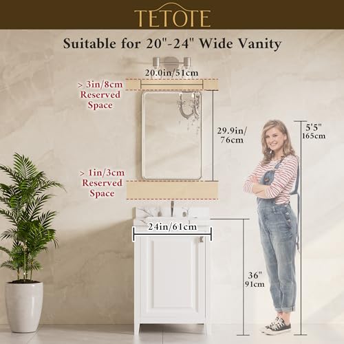 20x30 Brushed Nickel Bathroom Mirror, Rectangular Wall Mirror with Beveled Edge