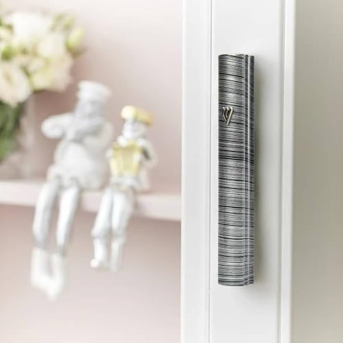 5-Inch Aluminum Mezuzah Case, Modern Striped Design, Weatherproof