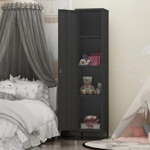 Tall Single Door Metal Storage Locker Cabinet with 3 Adjustable Shelves