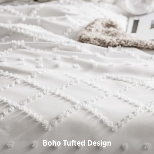 Bedsure Twin XL Comforter Set - 2 Piece Soft White Boho Tufted Bedding