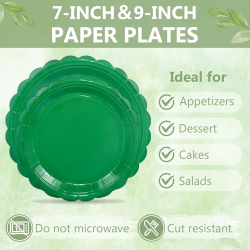 Mulbozy Green Disposable Plate Set for Parties - 100 Pcs 7 & 9 Inch Variety