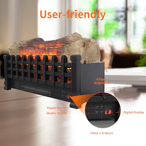 21-Inch Electric Fireplace Log Set Insert with Realistic Flame and Remote