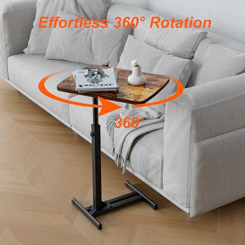 Adjustable C-Shaped Side Table with 360° Swivel Top for Laptop and Snacks