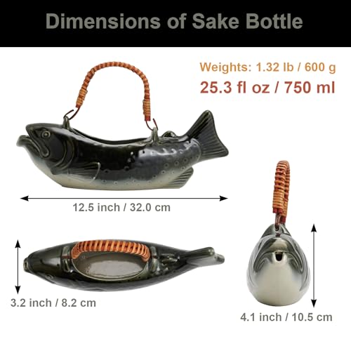 COTONOHA Japanese Char-Inspired Sake Set with 25.3 fl oz Mino Ware Bottle & 2 Cups