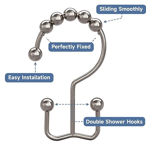 Titanker Double Glide Shower Curtain Hooks Rust Resistant Metal Rings Nickel