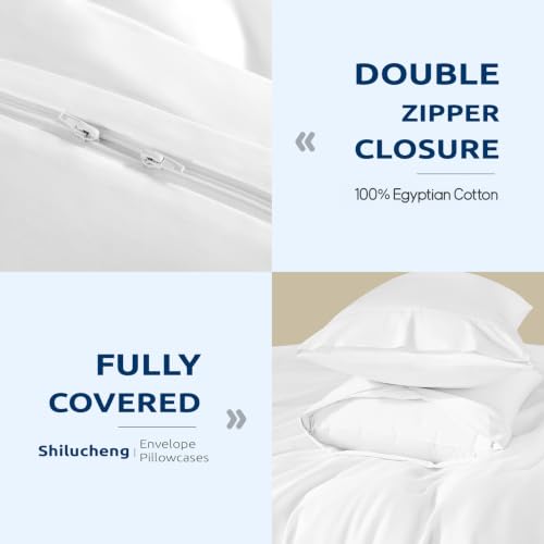 White Queen Size Cotton Duvet Cover Set 90x90 Inches with Pillow Shams