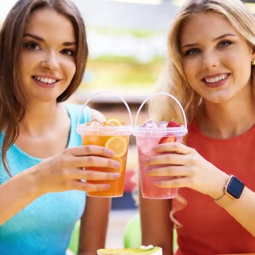 15-Pack 34oz Plastic Cups with Lids & Straws - Disposable Buckets for Drinks, Summer Parties