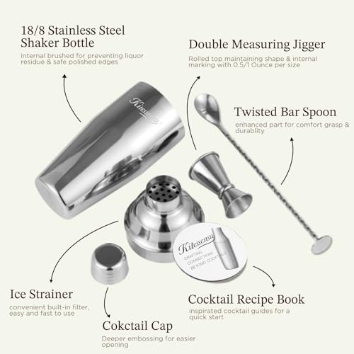 24oz Stainless Steel Cocktail Shaker Set with Strainer, Jigger & Spoon