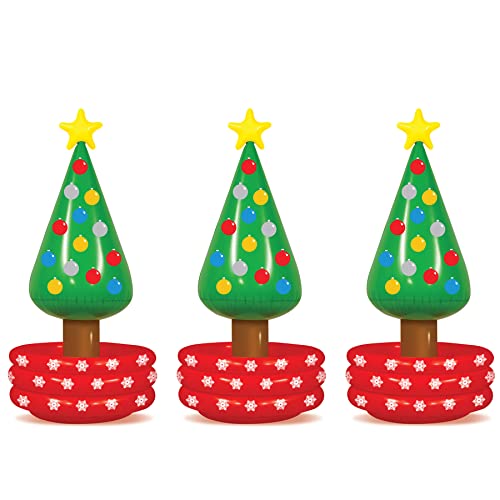 Beistle 3-Pack Inflatable Christmas Tree Coolers - 4'8" Holiday Drink Holders for Parties